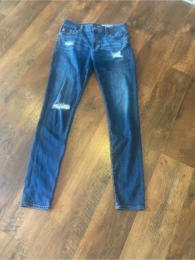 AG Adriano Goldschmied Dark Blue Distressed Skinny Jeans
